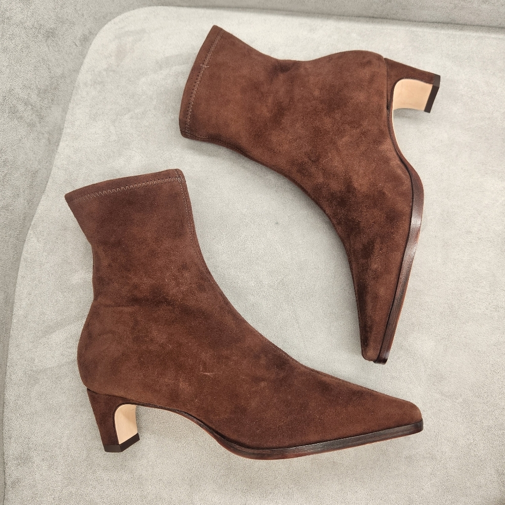 Antonio Melani Dress Booties 6 Chocolate Brown Suede Stretch Mae Heeled New $200